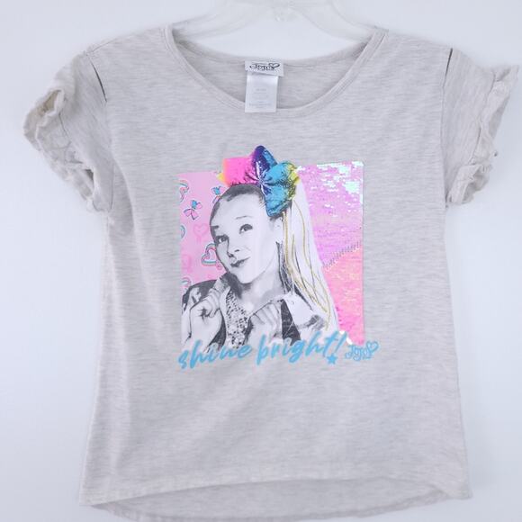 Jojo Siwa Sequin Tee Shirt Gray Size 10/12, Short Sleeve, Cutout Sleeve Detail - Picture 1 of 7
